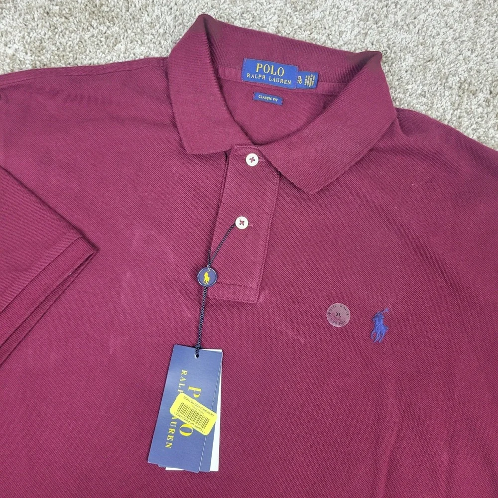 NWT Polo Ralph Lauren Mens XL Solid Maroon Pony Stretch Knit Polo Short Sleeve